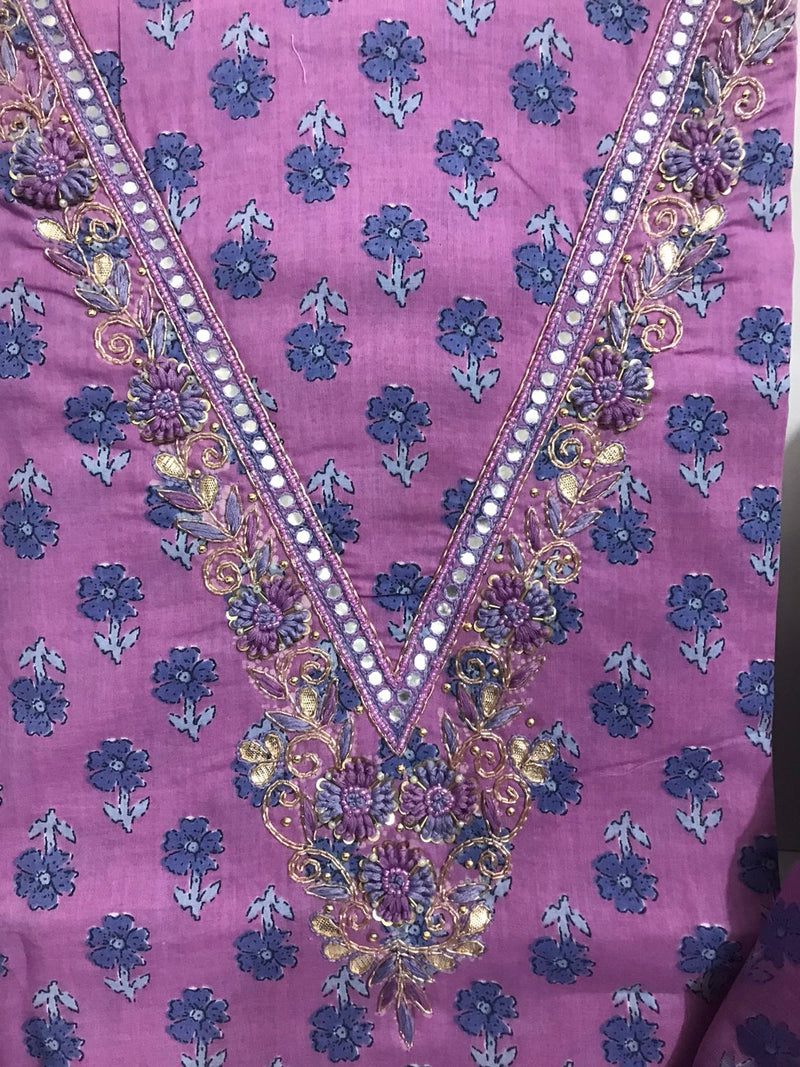 Sanganeri print cotton suit material with cotton dupatta Gotta Hand work  (GOTAYS67)