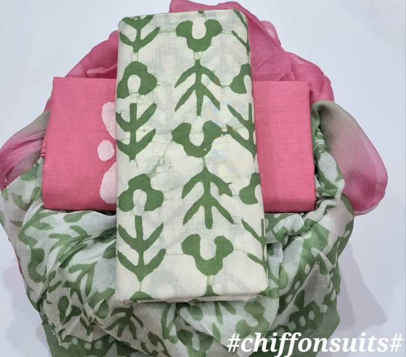 EXCLUSIVE HAND BLOCK PRINT PURE COTTON SUIT WITH CHIFFION DUPTTA (PCHFYS96)