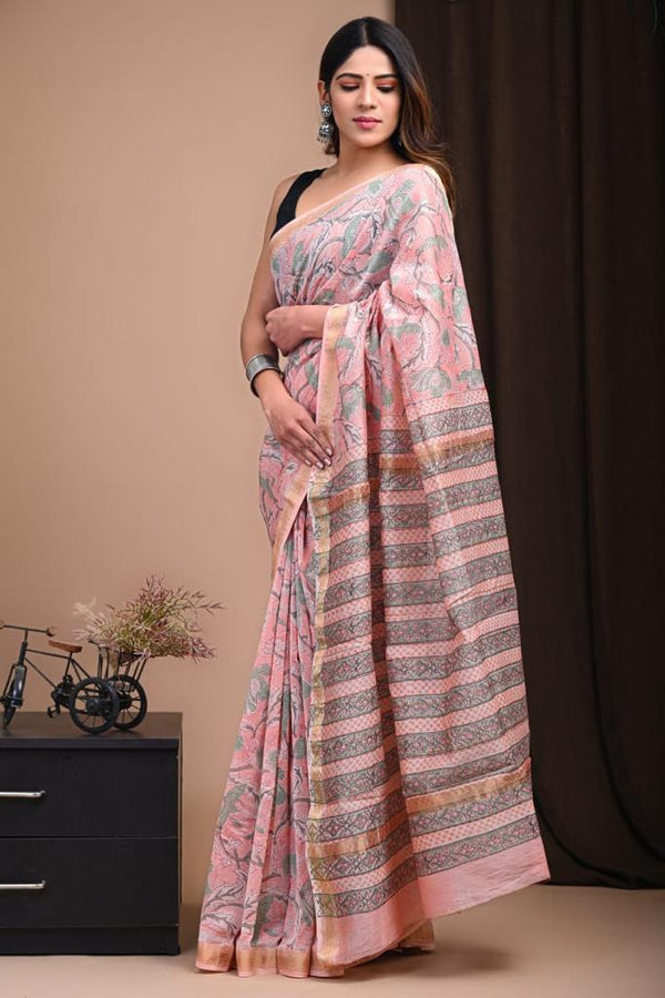 DESIGNER HAND BLOCK PRINTED MAHESWARI SILK SAREE ( MSYS43)