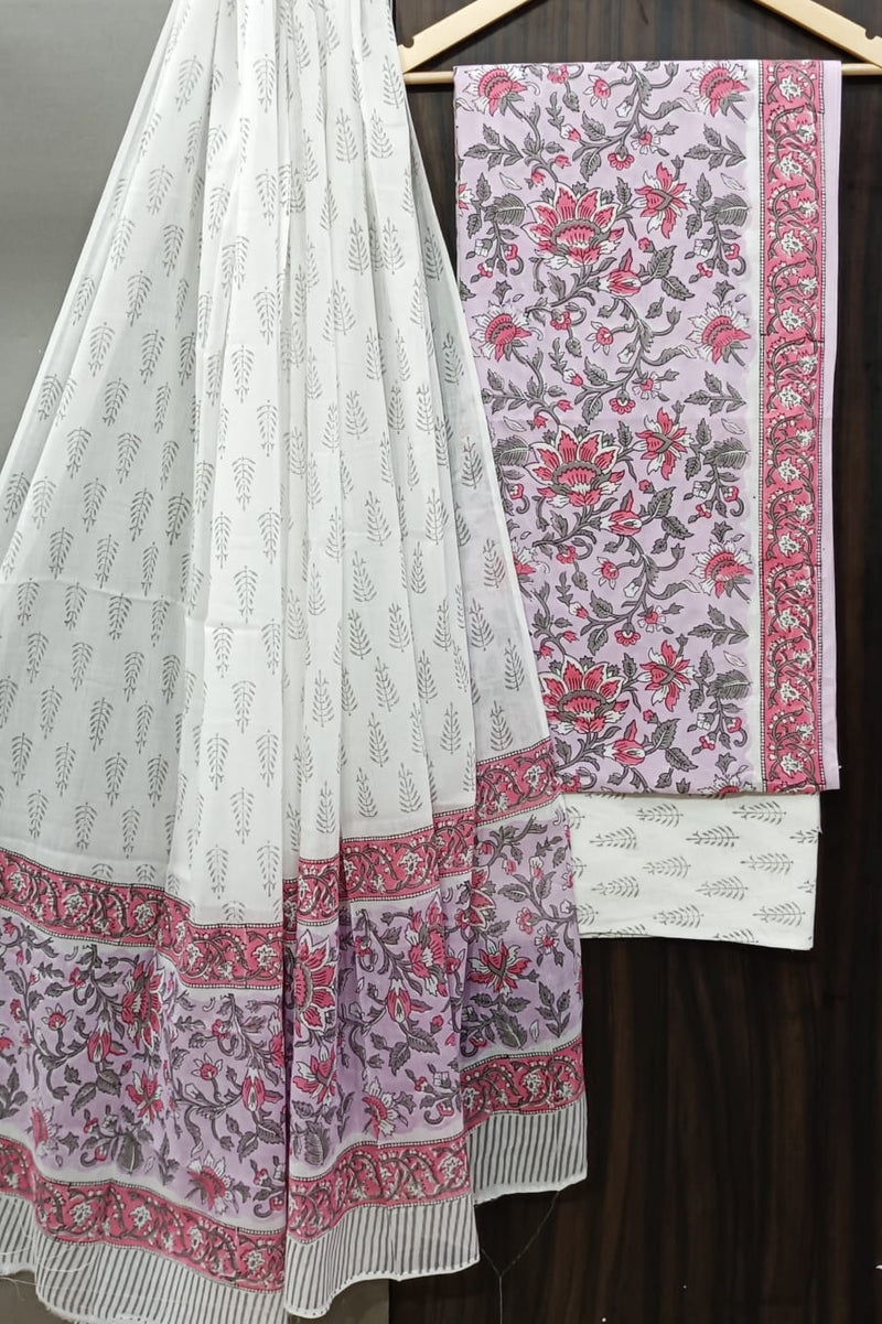 DESIGNER HAND BLOCK PRINT COTTON SUIT SET WITH MULMUL DUPATTA (MALYS317)