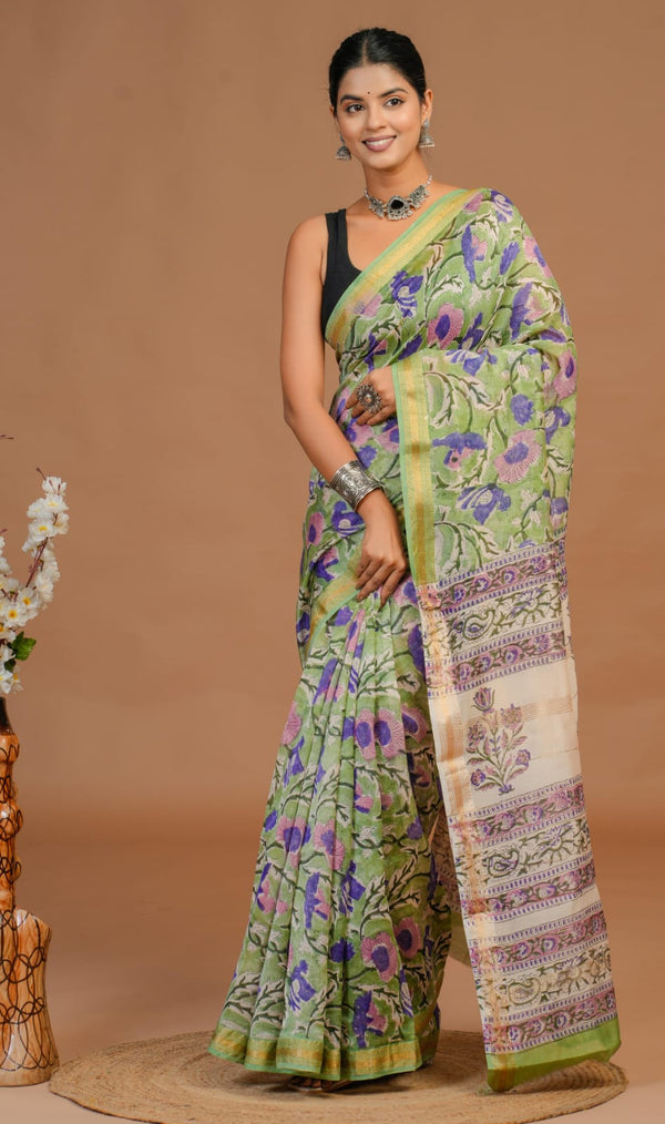 DESIGNER HAND BLOCK PRINTED  MAHESWARI  SILK SAREE ( MSYS21)