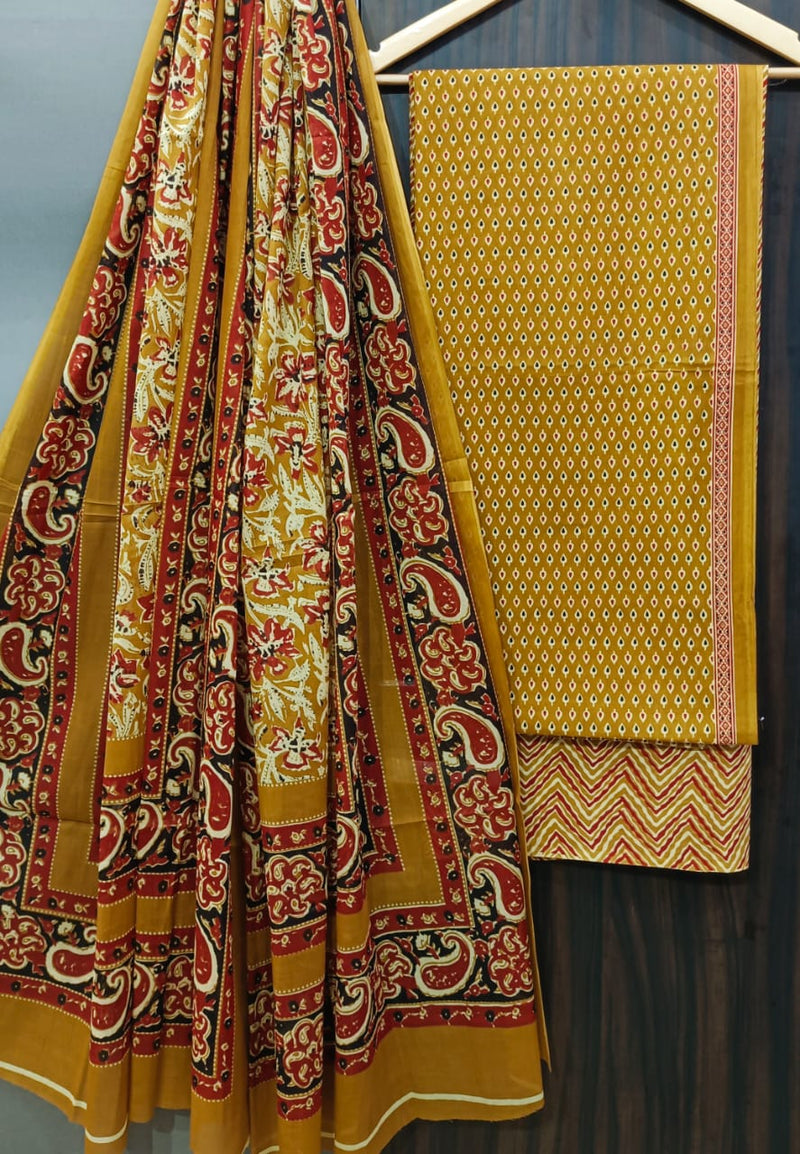 EXCLUSIVE HAND BLOCK PRINT PURE COTTON SUIT WITH COTTO MULMUL DUPATTA (MALYS267)