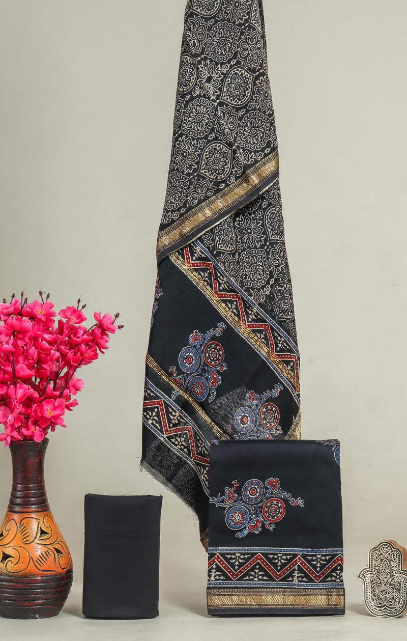 EXCLUSIVE HAND BLOCK PRINT MAHESHWARI SILK SUIT WITH MAHESHWARI SILK DUPPTA (MSLYS87)