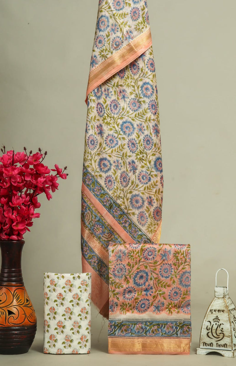 EXCLUSIVE  HAND BLOCK PRINT MAHESHWARI SILK SUIT WITH MAHESHWARI SILK DUPPTA (MSLYS88)