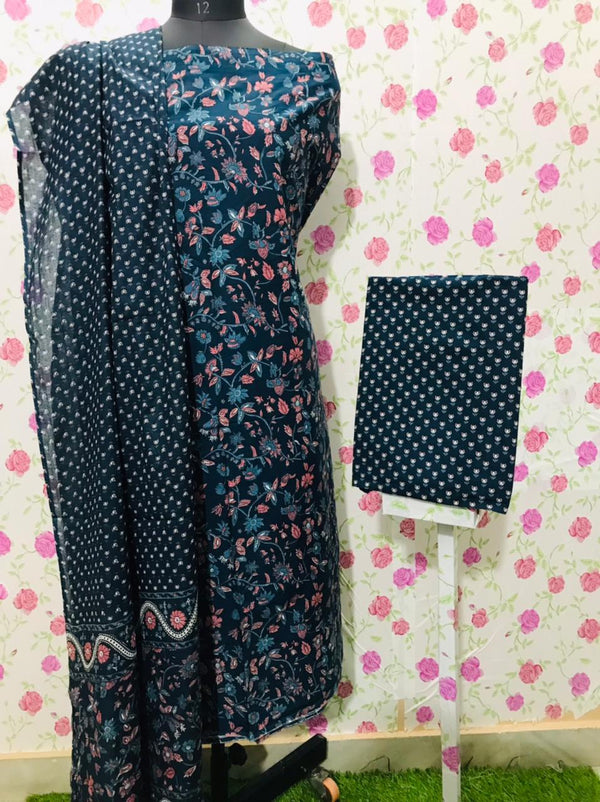 DESIGNER HAND BLOCK PRINT PURE COTTON SUIT WITH COTTON MULMUL DUPATTA (MALYS42)