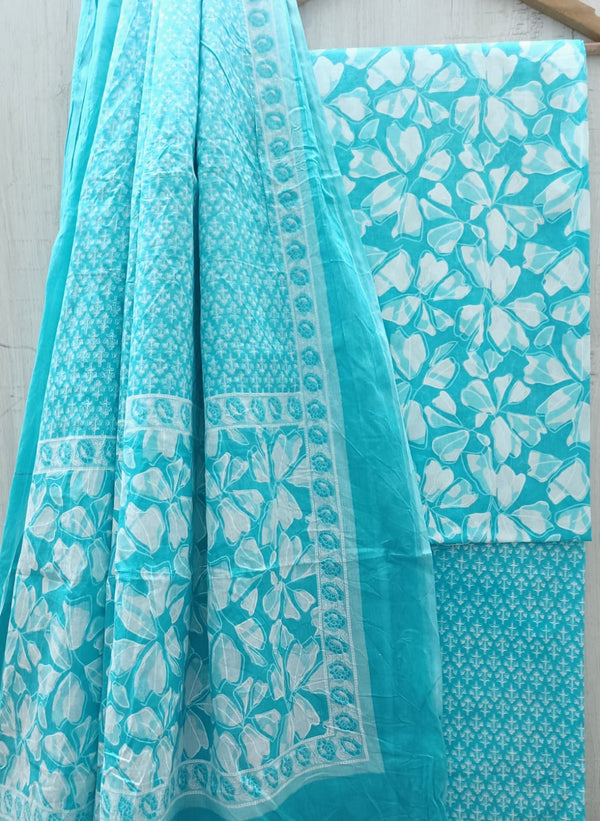 DESIGNER HAND BLOCK PRINT PURE COTTON SUIT WITH COTTON MULMUL DUPATTA (MALYS83)