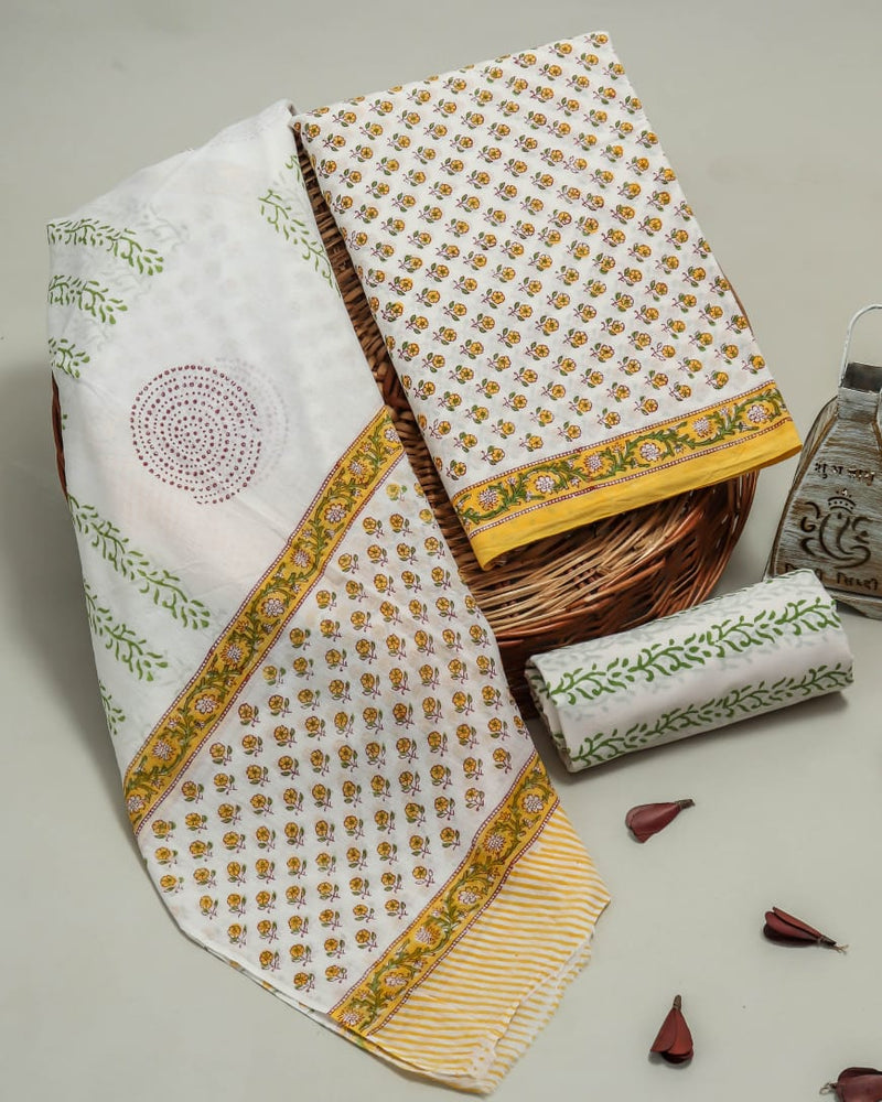 Designer Hand Block Print Pure Cotton Suit with Cotton Mulmul Dupatta (MALYS21)