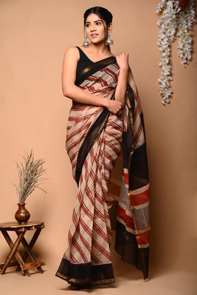 DESIGNER HAND BLOCK PRINTED KOTA DORIYA SILK SAREE(KDSYS18)