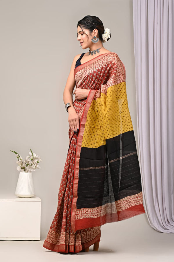 EXCLUSIVE HAND BLOCK PREMIUM MAHESWARI SILK SAREE(MSYS13)