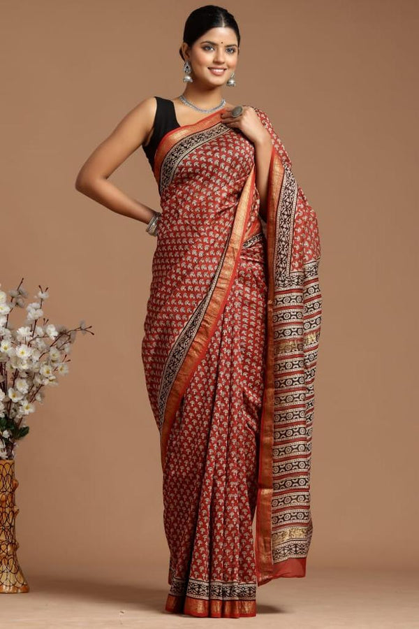 DESIGNER HAND BLOCK PRINTED MAHESWARI SILK SAREE ( MSYS50)