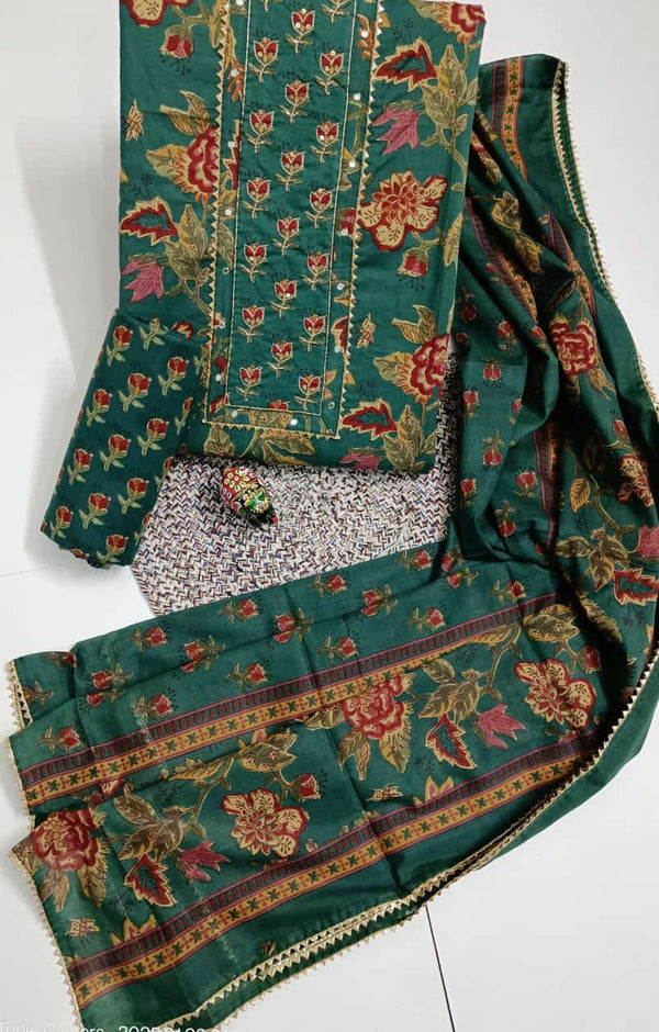 Sanganeri print cotton suit material with cotton dupatta Hand work (GOTAYS100)