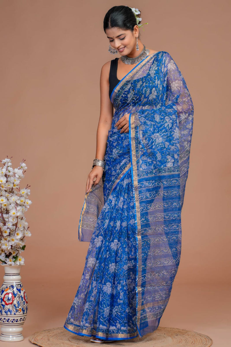 DESIGNER HAND BLOCK PRINTED KOTA DORIYA SILK SAREE(KDSYS34)