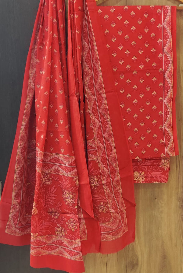 DESIGNER HAND BLOCK PRINT PURE COTTON SUIT WITH COTTON MULMUL DUPATTA (MALYS73)