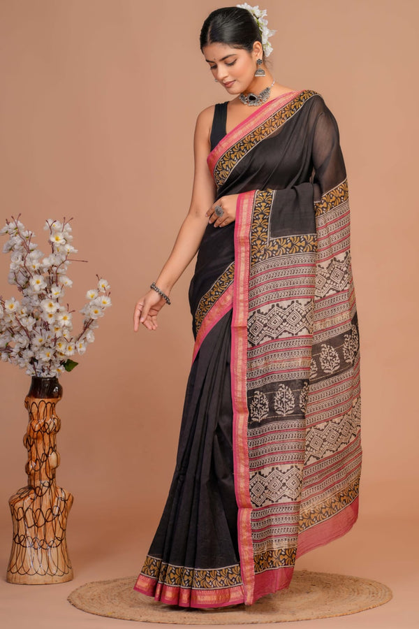 DESIGNER HAND BLOCK PRINTED MAHESWARI SILK SAREE ( MSYS15)