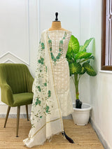 EXCLUSIVE BANARASI WHITE WITH  GREEN EMBROIDERY SUIT (BWCECS02)