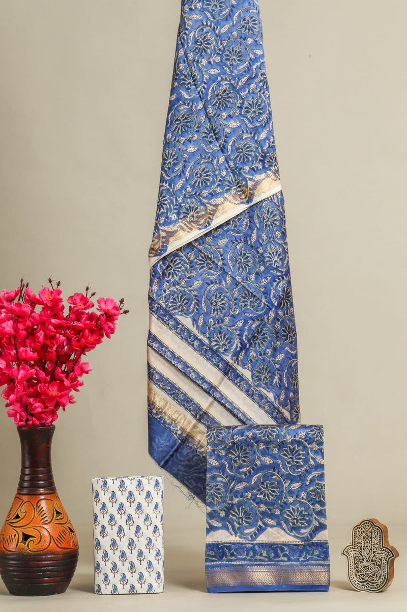 EXCLUSIVE HAND BLOCK PRINT MAHESHWARI SILK SUIT WITH MAHESHWARI SILK DUPATTA (MSLYS104)