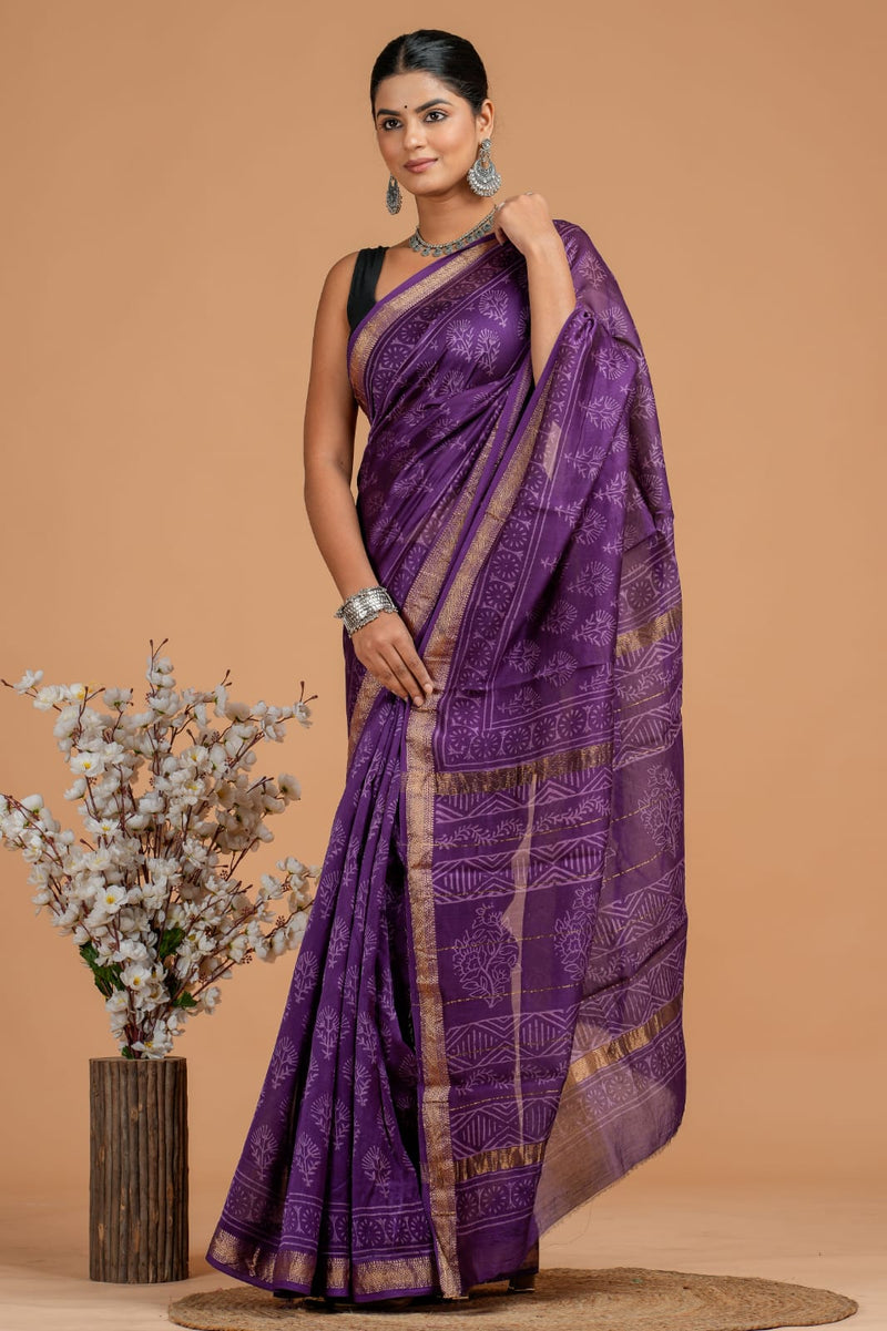 DESIGNER HAND BLOCK PRINTED MAHESWARI SILK SAREE ( MSYS08)