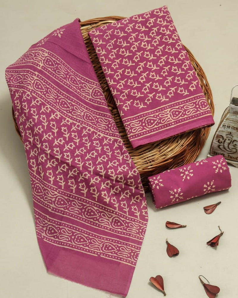 EXCLUSIVE HAND BLOCK PRINT PURE COTTON SUIT WITH COTTO MULMUL DUPATTA (MALYS208)