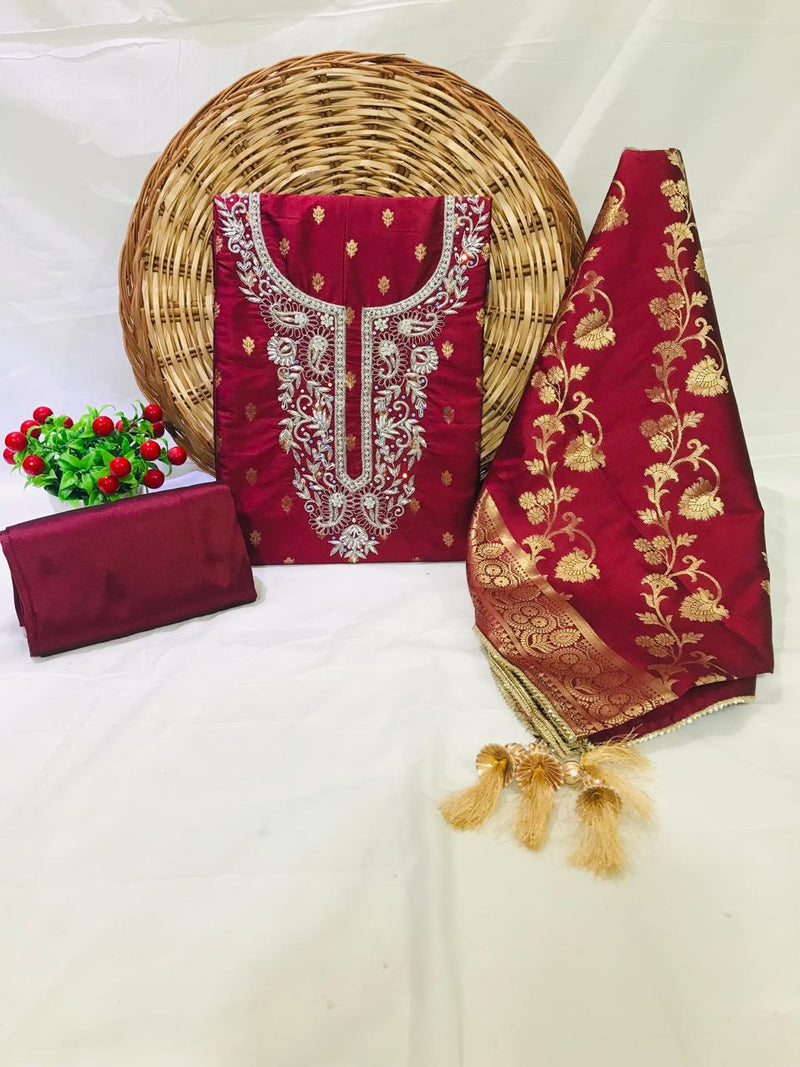 EXCLUSIVE BANARASI KATAN SILK SUIT WITH HAND WORK WITH BANARASI DUPTTA (BKHB03)