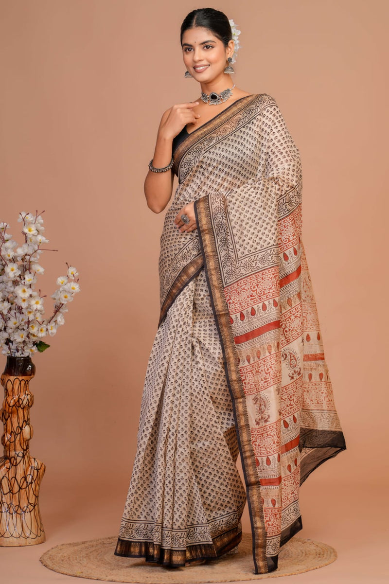 EXCLUSIVE HAND BLOCK PREMIUM CHANDERI SILK SAREE (CHDSYS51)