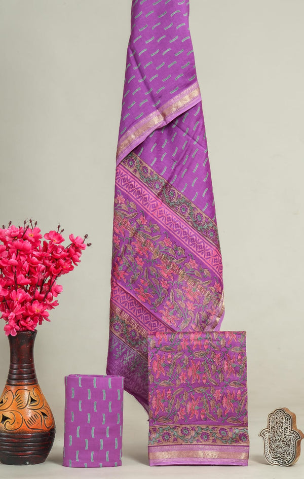 EXCLUSIVE  HAND BLOCK PRINT MAHESHWARI SILK SUIT WITH MAHESHWARI SILK DUPATTA (MSLYS66)