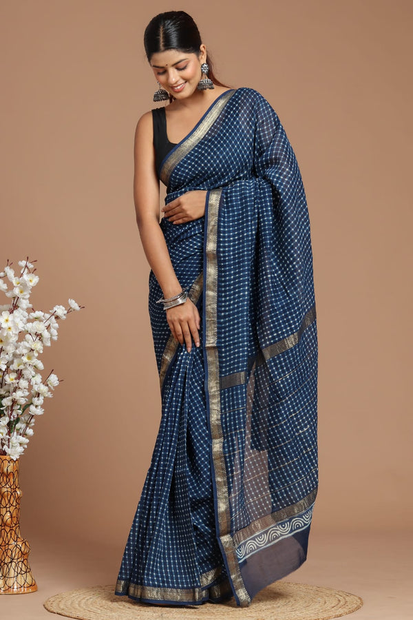 Exclusive Hand Block Print  Maheshwari Silk Sarees (MSYS52)