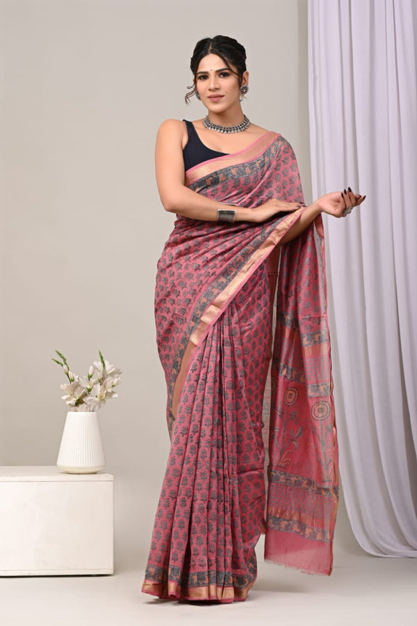 DESIGNER HAND BLOCK PRINTED MAHESWARI SILK SAREE ( MSYS27)