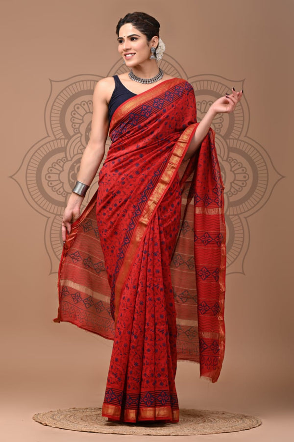 DESIGNER HAND BLOCK PRINTED MAHESWARI SILK SAREE ( MSYS03)