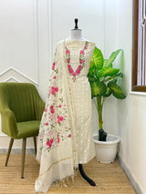 EXCLUSIVE BANARASI WHITE WITH PINK EMBROIDERY SUIT (BWCECS01)