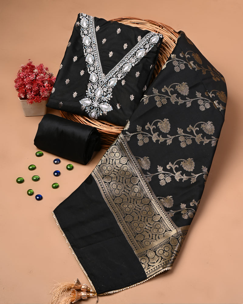 EXCLUSIVE BANARASI KATAN SILK SUIT WITH NECK WORK (BKSSYS11)