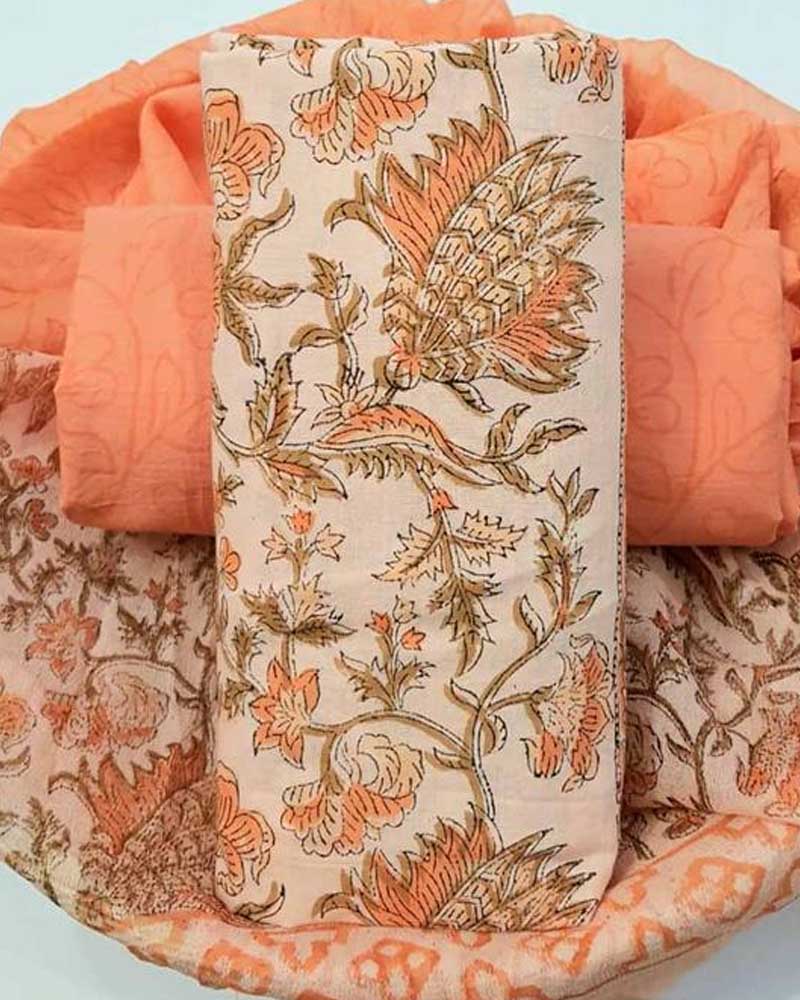 DESIGNER HAND BLOCK PRINT PURE COTTON SUIT WITH CHIFFON DUPATTA (PCHFYS140)