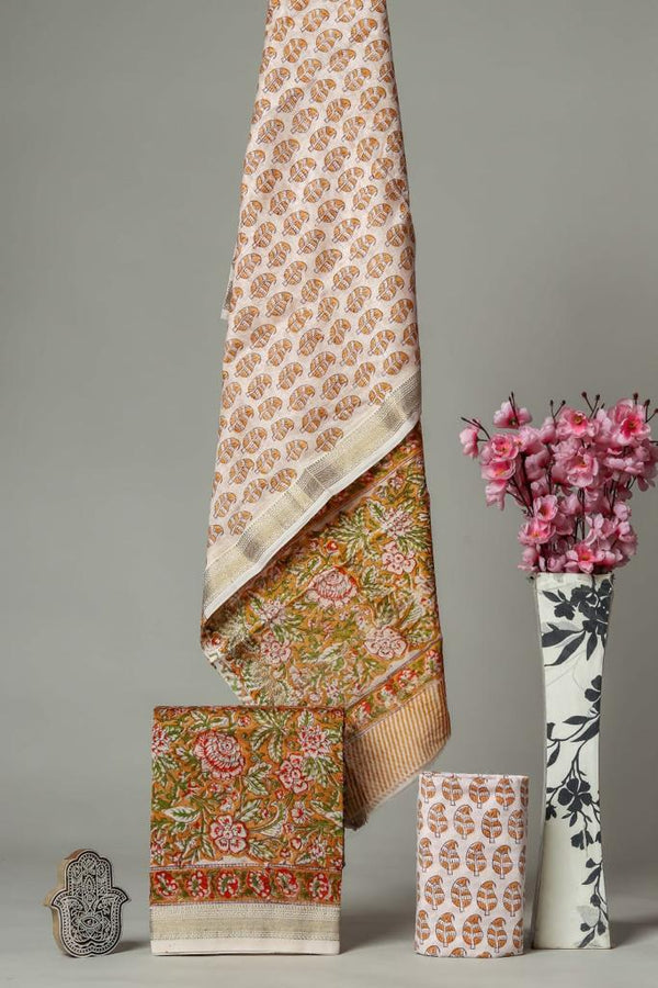 EXCLUSIVE HAND BLOCK PRINT MAHESHWARI SILK SUIT WITH MAHESHWARI SILK DUPATTA (MSLYS110)