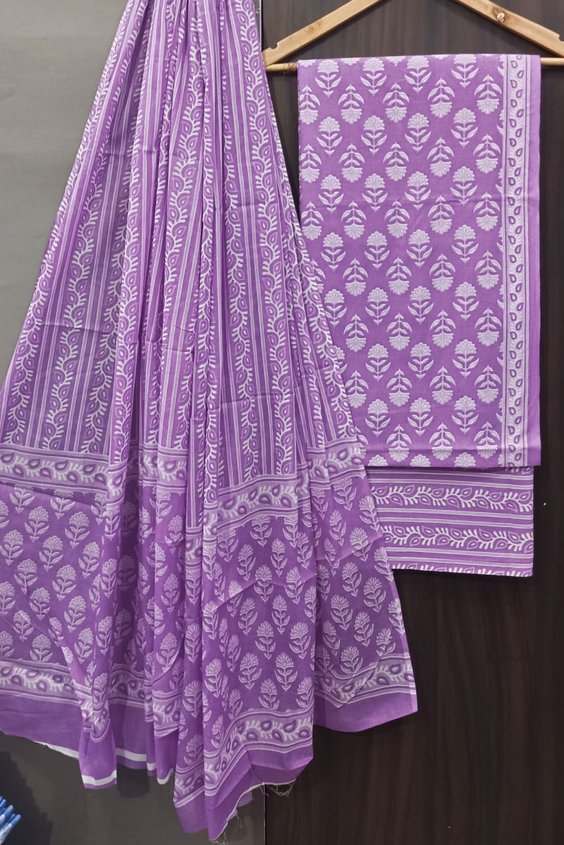 HAND BLOCK PRINT COTTON SUIT WITH COTTON MULMUL DUPATTA ( MALYS148)