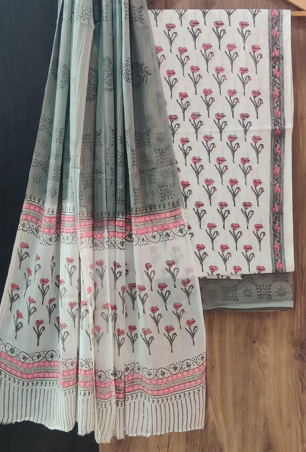 EXCLUSIVE HAND BLOCK PRINT PURE COTTON SUIT WITH COTTO MULMUL DUPATTA (MALYS119)