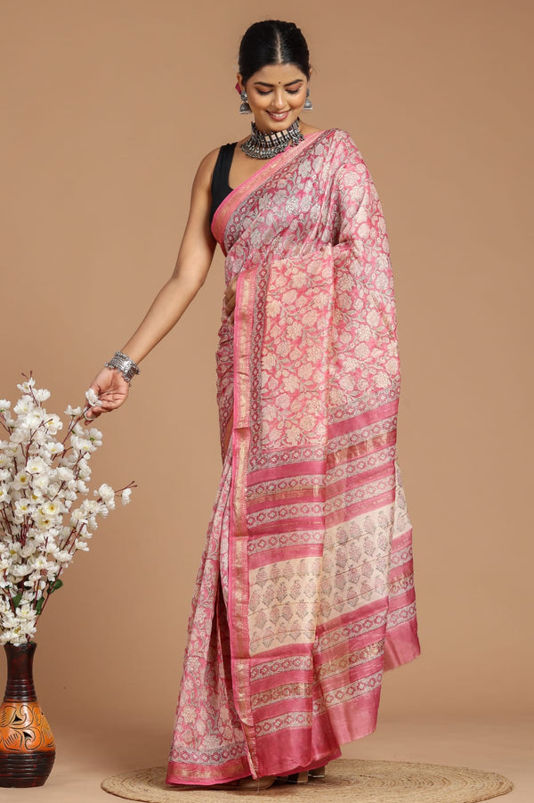 DESIGNER HAND BLOCK PRINTED MAHESWARI SILK SAREE ( MSYS18)