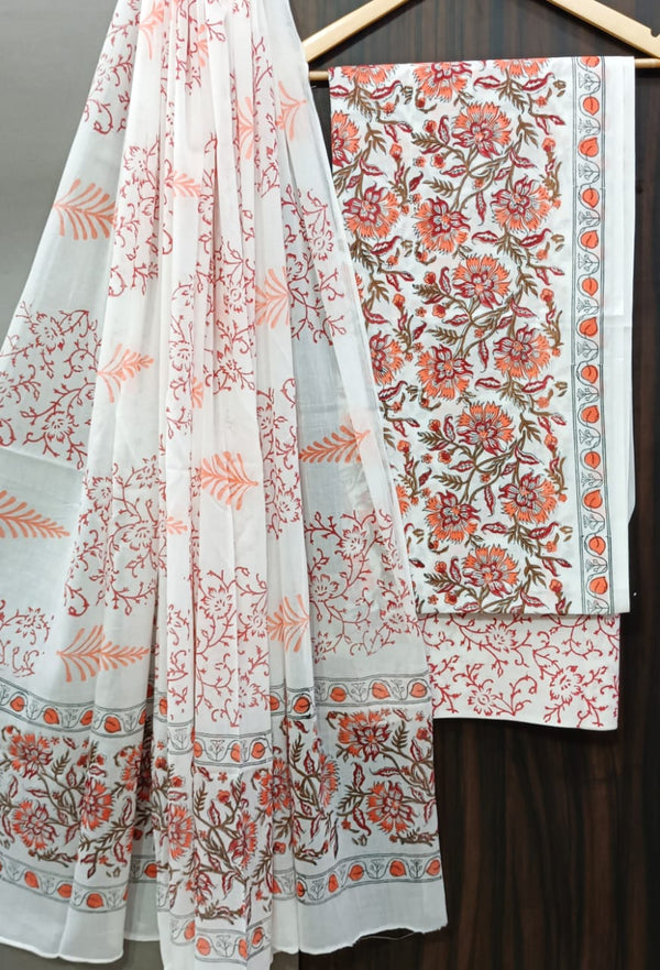 DESIGNER HAND BLOCK PRINT PURE COTTON SUIT WITH COTTON MULMUL DUPATTA (MALYS24)