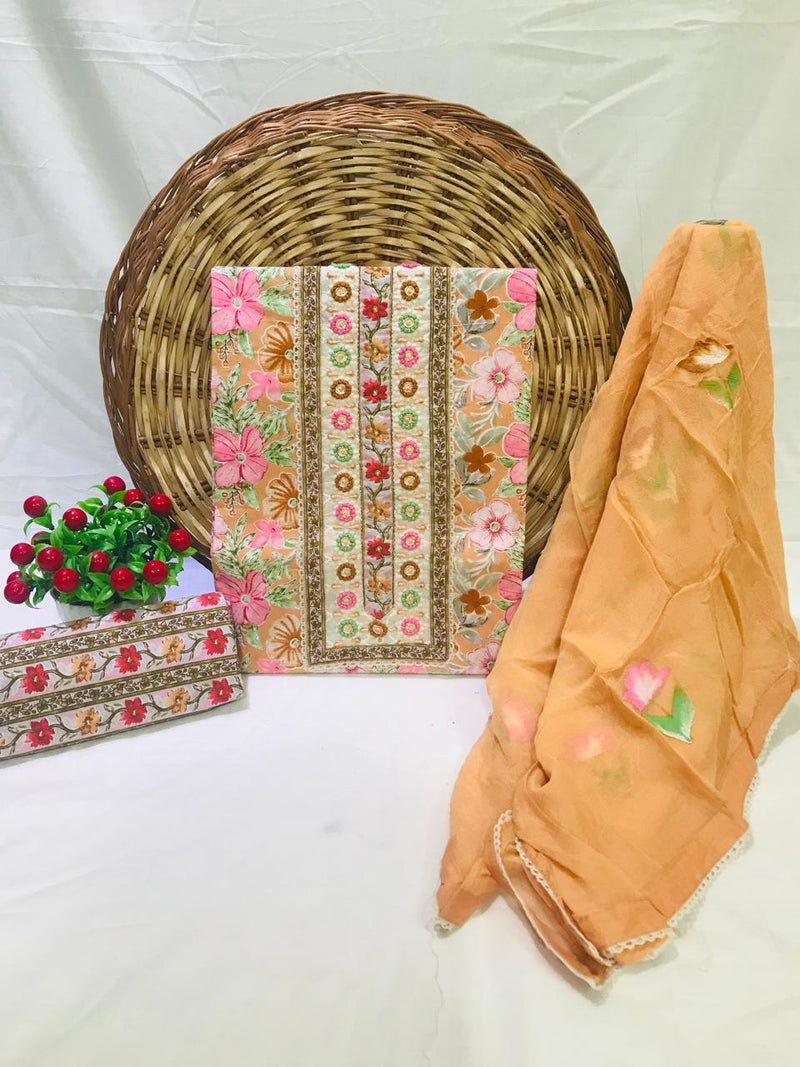 Sanganeri print cotton suit material with  Chiffion  Dupatta Hand work (GOTAYS106)