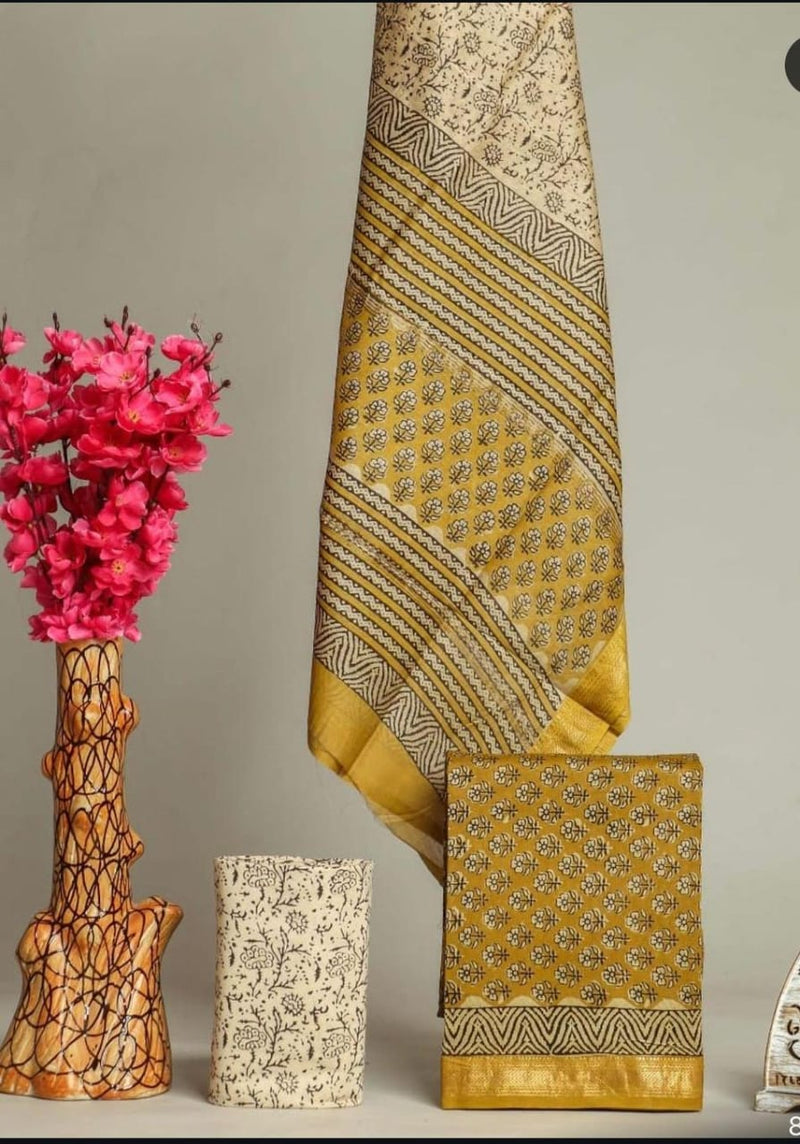 YUVI STYLE  HAND BLOCK PRINT MAHESHWARI SILK SUIT WITH MAHESHWARI SILK DUPATTA (MSLYS101