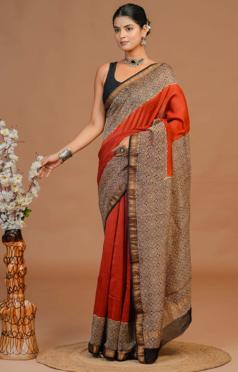 DESIGNER HAND BLOCK PRINTED MAHESWARI SILK SAREE ( MSYS05)