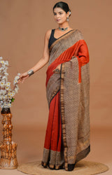 DESIGNER HAND BLOCK PRINTED MAHESWARI SILK SAREE ( MSYS05)