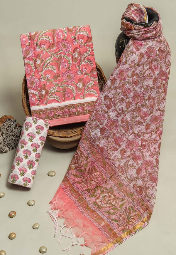 DESIGNER HAND BLOCK PRINT PURE COTTON SUIT  WITH DORIA DUPATTA (3CKDYS100)