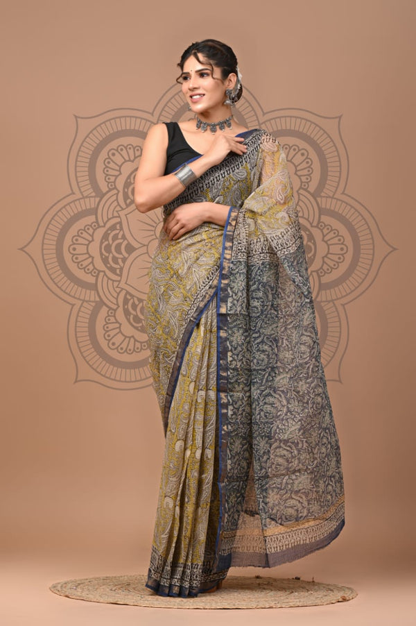 DESIGNER HAND BLOCK PRINTED KOTA DORIYA SILK SAREE(KDSYS23)