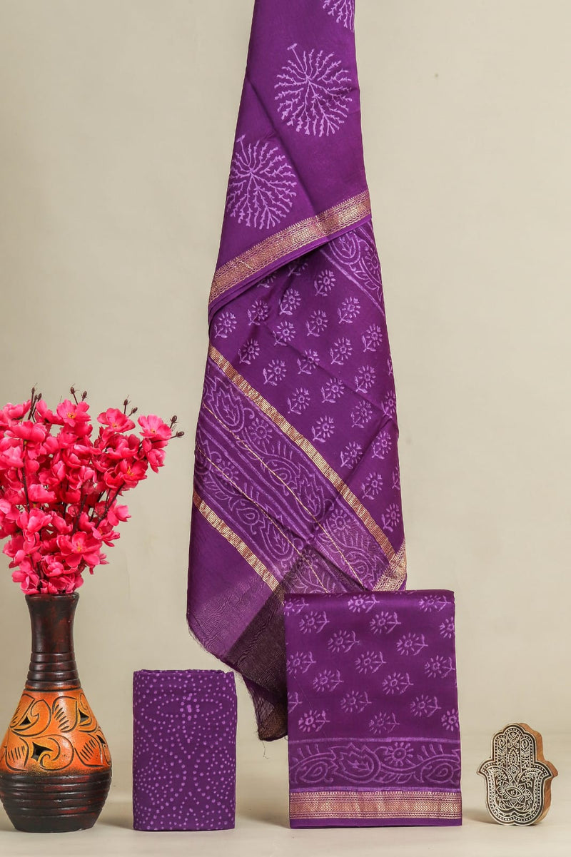 EXCLUSIVE HAND BLOCK PRINT MAHESHWARI SILK SUIT WITH MAHESHWARI SILK DUPATTA (MSLYS138)