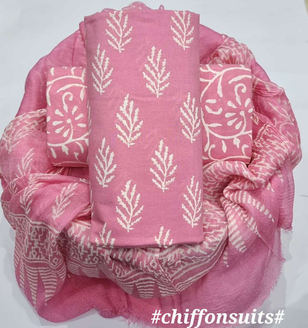 Yuvi Style HAND BLOCK PRINT PURE COTTON SUIT WITH CHIFFION DUPTTA (PCHFYS167)