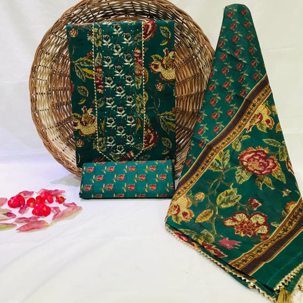 Sanganeri print cotton suit material with cotton dupatta Hand work (GOTAYS100)