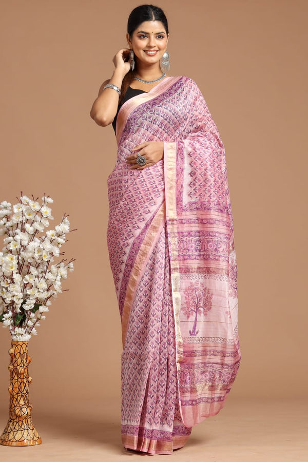 DESIGNER HAND BLOCK PRINTED MAHESWARI SILK SAREE ( MSYS17)