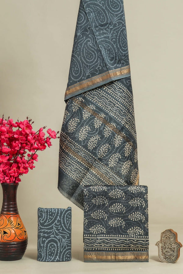 EXCLUSIVE HAND BLOCK PRINT MAHESHWARI SILK SUIT WITH MAHESHWARI SILK DUPPTA(MSLYS74)