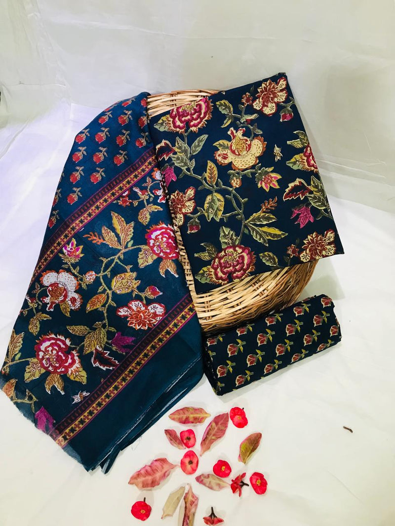 HAND BLOCK PRINT COTTON SUIT WITH COTTON MULMUL DUPATTA ( MALYS90)