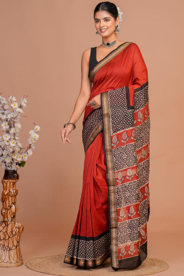 EXCLUSIVE HAND BLOCK PREMIUM MAHESWARI SILK SAREE ( MSYS06)