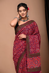 HAND BLOCK PRINT COTTON MULMUL SAREE WITH BLOUSE (CMSYS14)